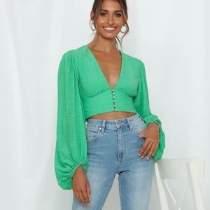 NWT Agyness Green Crop Long Sleeve Top